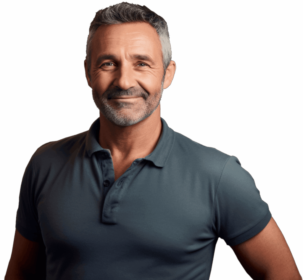 Freundlicher Mann mit grauem Poloshirt